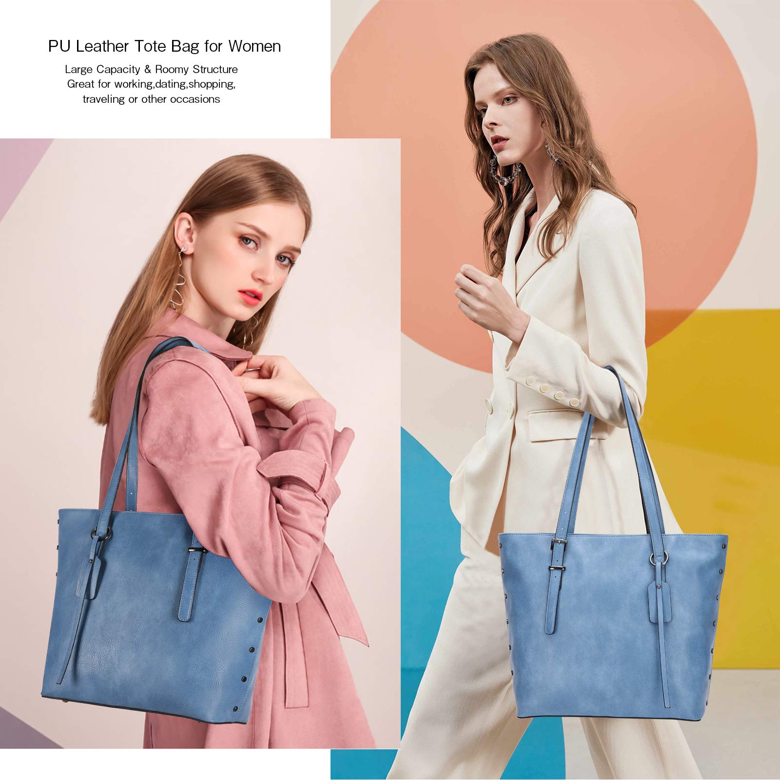 KL928 Women's PU Leather Tote Bag - Large Shoulder Bag & Top Handle Satchel Purse 2-Piece Set for Work, Travel & Everyday Use