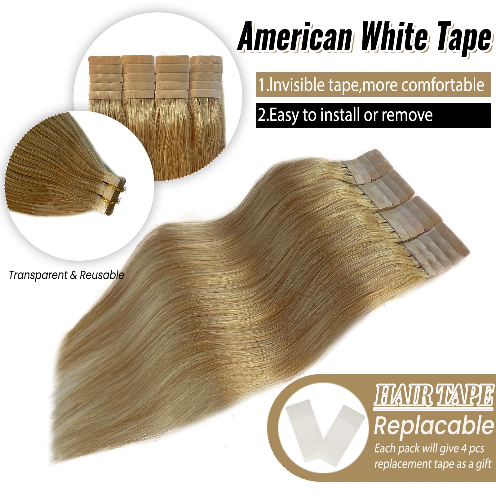 Munx 16Inch 30g 20PCS Strawberry Blonde Remy Human Hair Tape Extensions - Real Hair Skin Weft for Volume & Length - Perfect for Parties, Weddings & Daily Styling