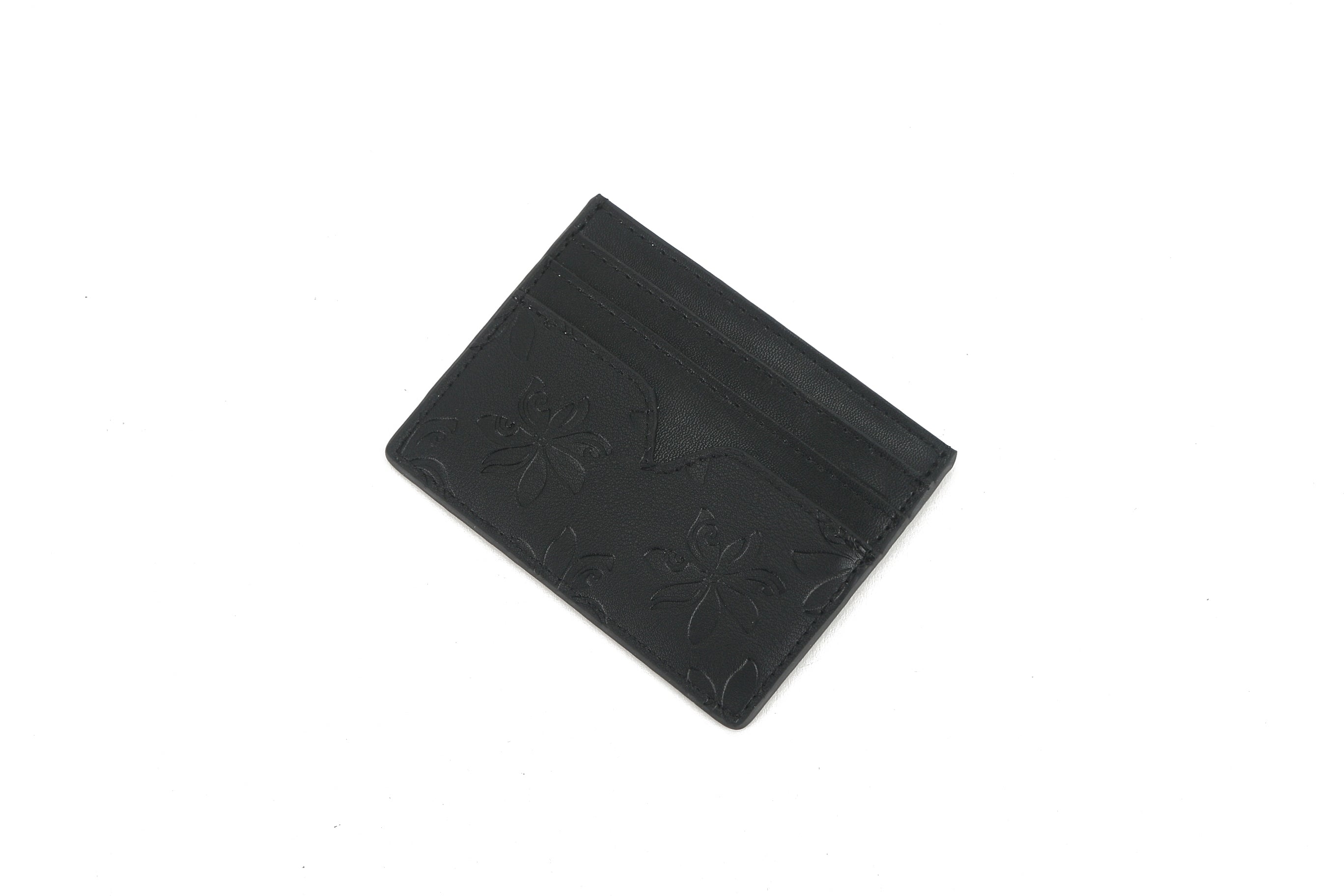 Meilany Tiare Embossed Black Leather Credit Card Holder - Slim RFID Blocking Wallet for Women & Men | Perfect for Travel, Business & Everyday Use