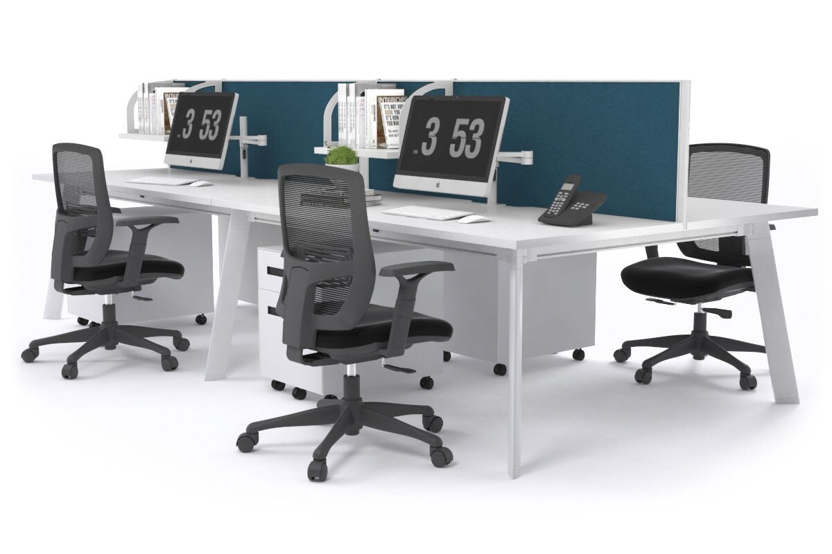 4-Person Workstation with White Frame - 1800L x 700W Office Desk for Collaborative Workspaces | Perfect for Team Projects, Coworking Spaces & Open Office Layouts
