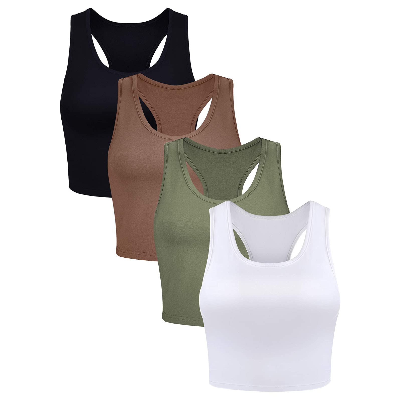 4 Pack Women's Sleeveless Racerback Crop Tank Tops - Breathable Workout Tops for Gym, Yoga, Running & Summer Casual Wear