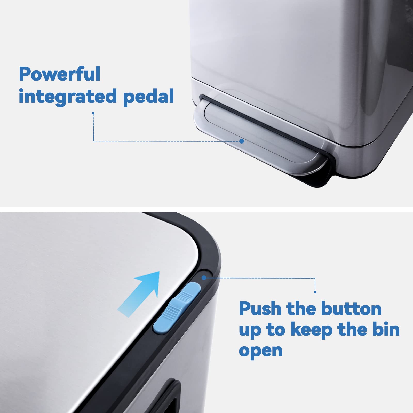 ELPHECO 13.2 Gallon Stainless Steel Trash Can with Soft Close Lid - 50L Pedal Garbage Bin, Removable Inner Bucket - Durable for Kitchen, Office & Outdoor Use - Perfect for Waste Disposal & Home Organization
