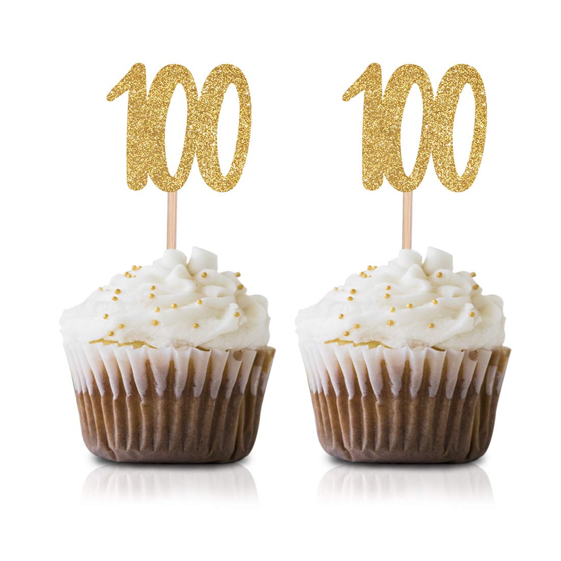 24-Pack Gold Happy 100th Birthday Cupcake Toppers with Glitter Number 100 - Elegant Party Decorations for Milestone Celebrations, Anniversaries & Retirement Parties
