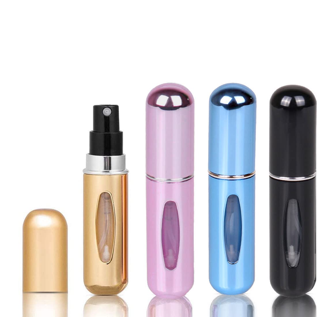 4Pcs 5ml Refillable Perfume Atomizer Bottle Set - Portable Mini Empty Spray Bottles for Travel, Scent Pump Case for Women & Men - Perfect for Airplane Carry-on, Gym Bag, Purse & On-the-Go Fragrance Touch Ups
