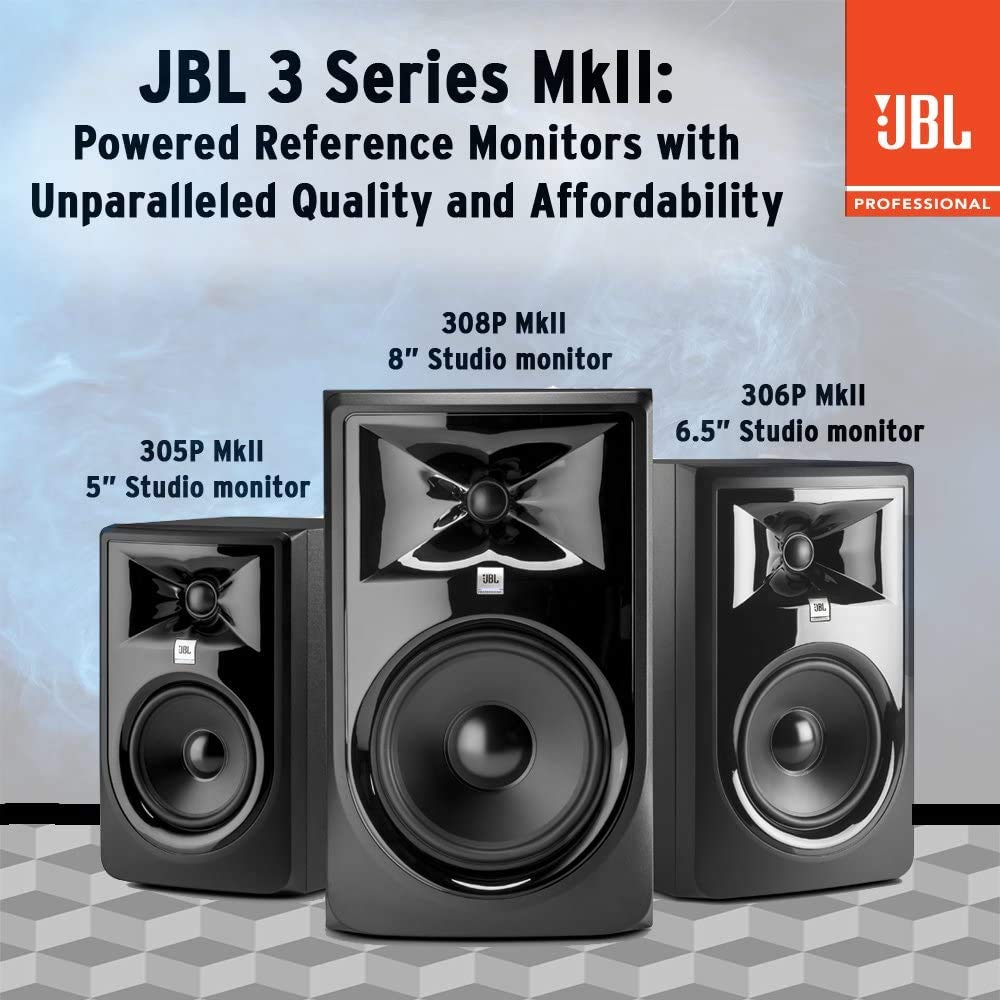 JBL Professional 305P MkII 5-Inch 2-Way Powered Studio Monitor Speakers (Pair, Black) - Active Near Field Monitors for Music Production, Recording Studio, Home Theater & Desktop Computer Hi-Fi Audio