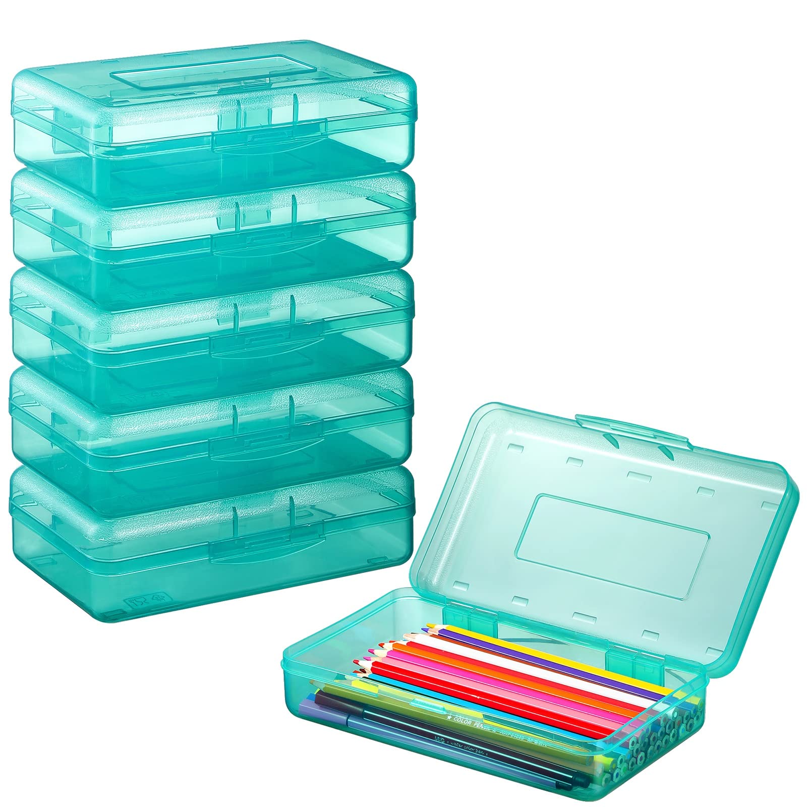 Sooez 6 Pack Clear Plastic Pencil Boxes for School - Hard Stackable Pencil Cases with Lids, Bulk School Supplies Organizer for Kids, Crayons, Markers & Art Supplies - Perfect for Classroom, Homeschool & Back to School Organization