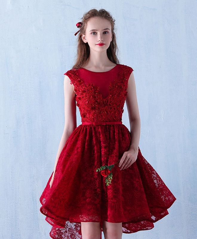 Burgundy Lace Short Prom Dress for Women - Elegant Homecoming Party Gown with Floral Lace Details | Perfect for Prom Night, Homecoming Dance, and Special Occasions
