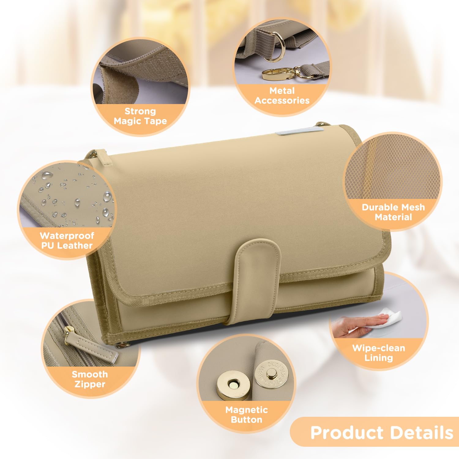 Portable Baby Diaper Changing Pad - Waterproof Travel Changing Mat for Newborns & Infants - Foldable Diaper Station for On-the-Go Parents - Perfect Baby Shower Gift & Nursery Essential - Sahara Tan - Ideal for Travel, Outings, and Home Use