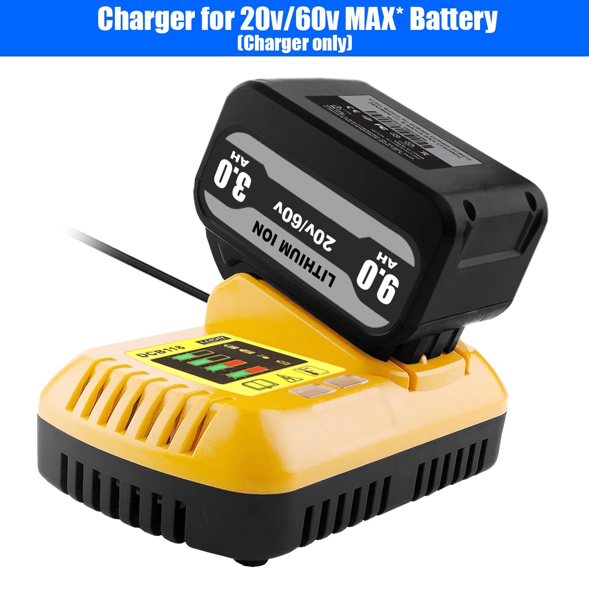 DEWALT 60V/20V MAX Battery Charger Replacement (DCB609, DCB118, DCB1112) - Fast Charging for DEWALT Power Tools - Perfect for Job Sites, Workshops & Home DIY Projects