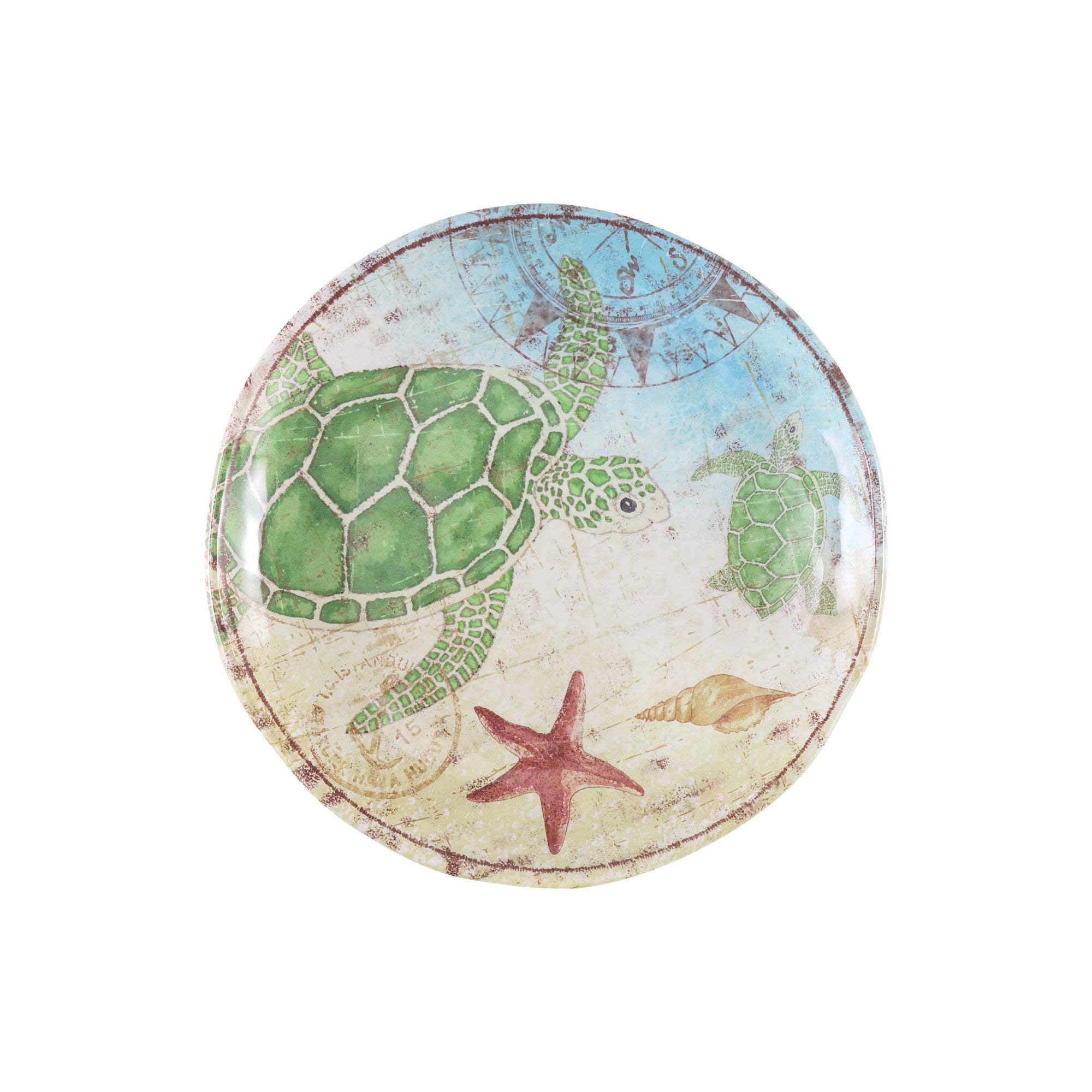 UPware Sea Turtle Melamine Round Dessert Plates - 6 Inch Small Serving Plates for Appetizers, Snacks & Side Dishes - Colorful Set of 4 - Perfect for Beach Parties, Picnics & Outdoor Dining