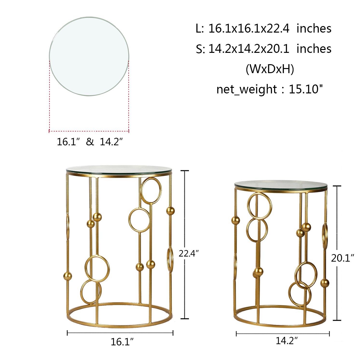 Joveco Set of 2 Gold End Tables - Round Nesting Coffee Tables with Metal Base, Mid Century Modern Side Tables for Living Room, Bedroom & Entryway - Perfect for Small Spaces & Home Decor (Gold)