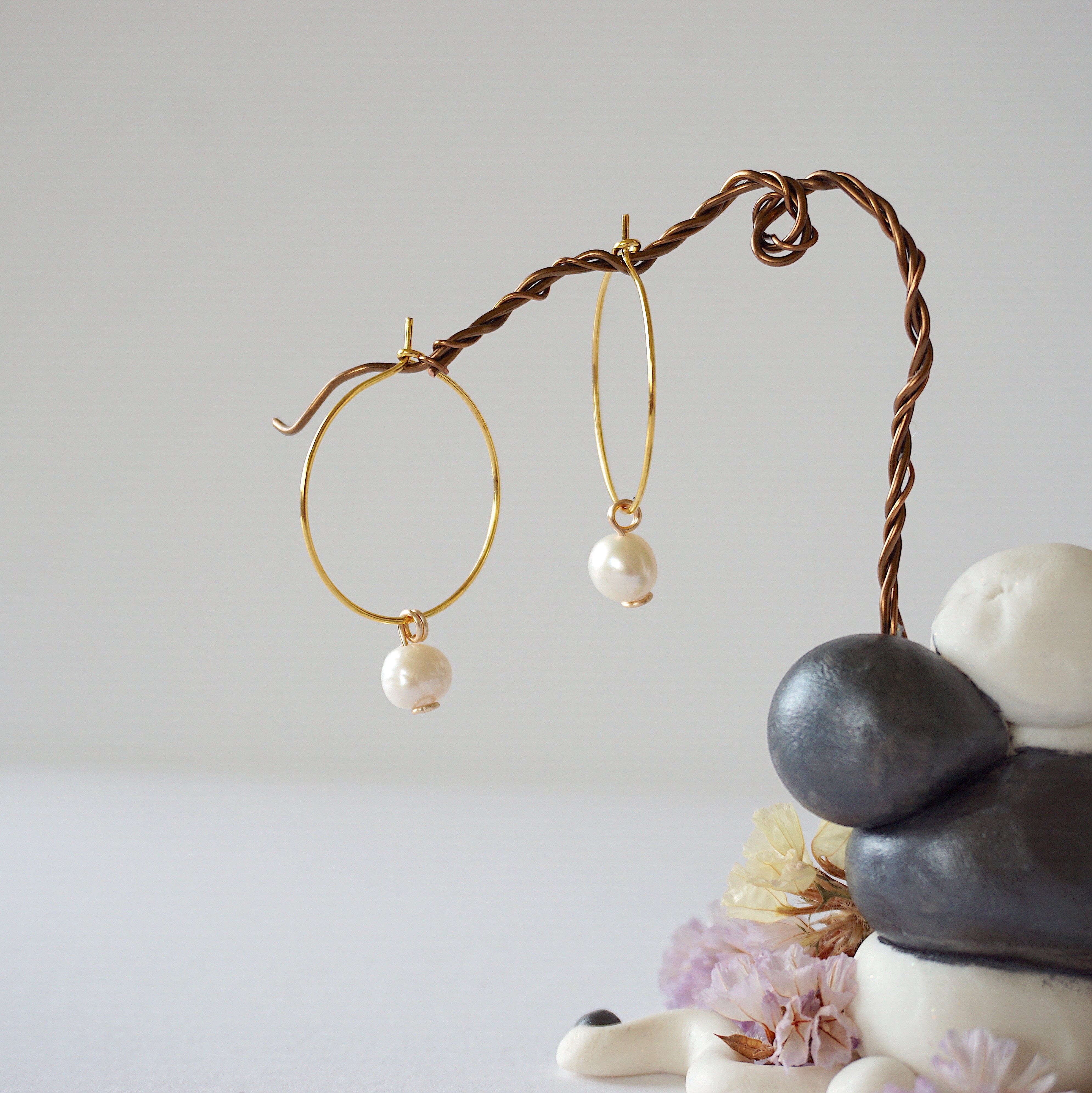 Gold Plated Pearl Charm Hoop Earrings for Women - Elegant Dangle Earrings for Party, Wedding & Everyday Wear