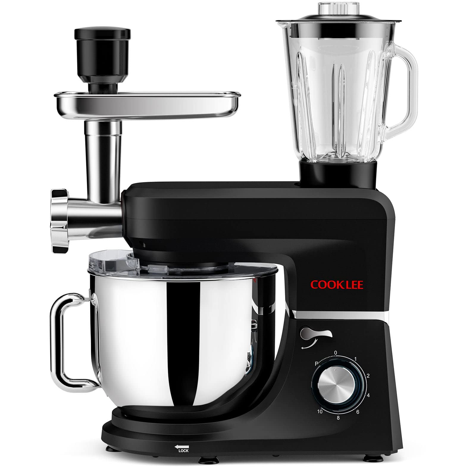 COOKLEE 6-in-1 Stand Mixer, 8.5 Qt. Powerful 800W Electric Kitchen Mixer with 9 Attachments - Dough Hook, Whisk & More - Perfect for Baking Bread, Cakes, Cookies & Pizza Dough - Ideal for Home Bakers & Professional Chefs (Black, SM-1507BM)