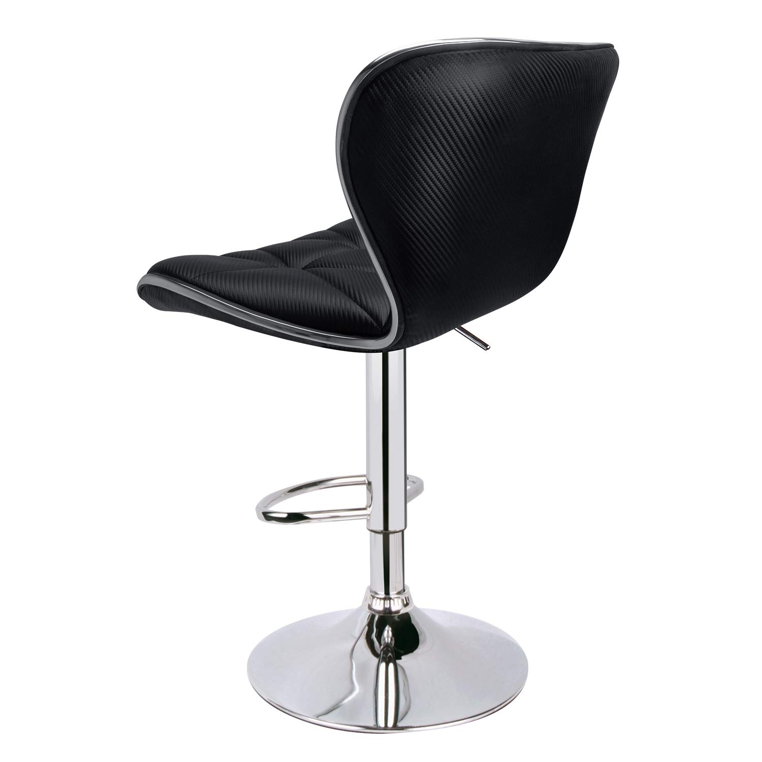 Leopard Print Adjustable Swivel Bar Stools with Carbon Fiber Leather Upholstery & Back Support - Set of 2 Black Barstools for Kitchen Island, Breakfast Nook & Home Bar Decor