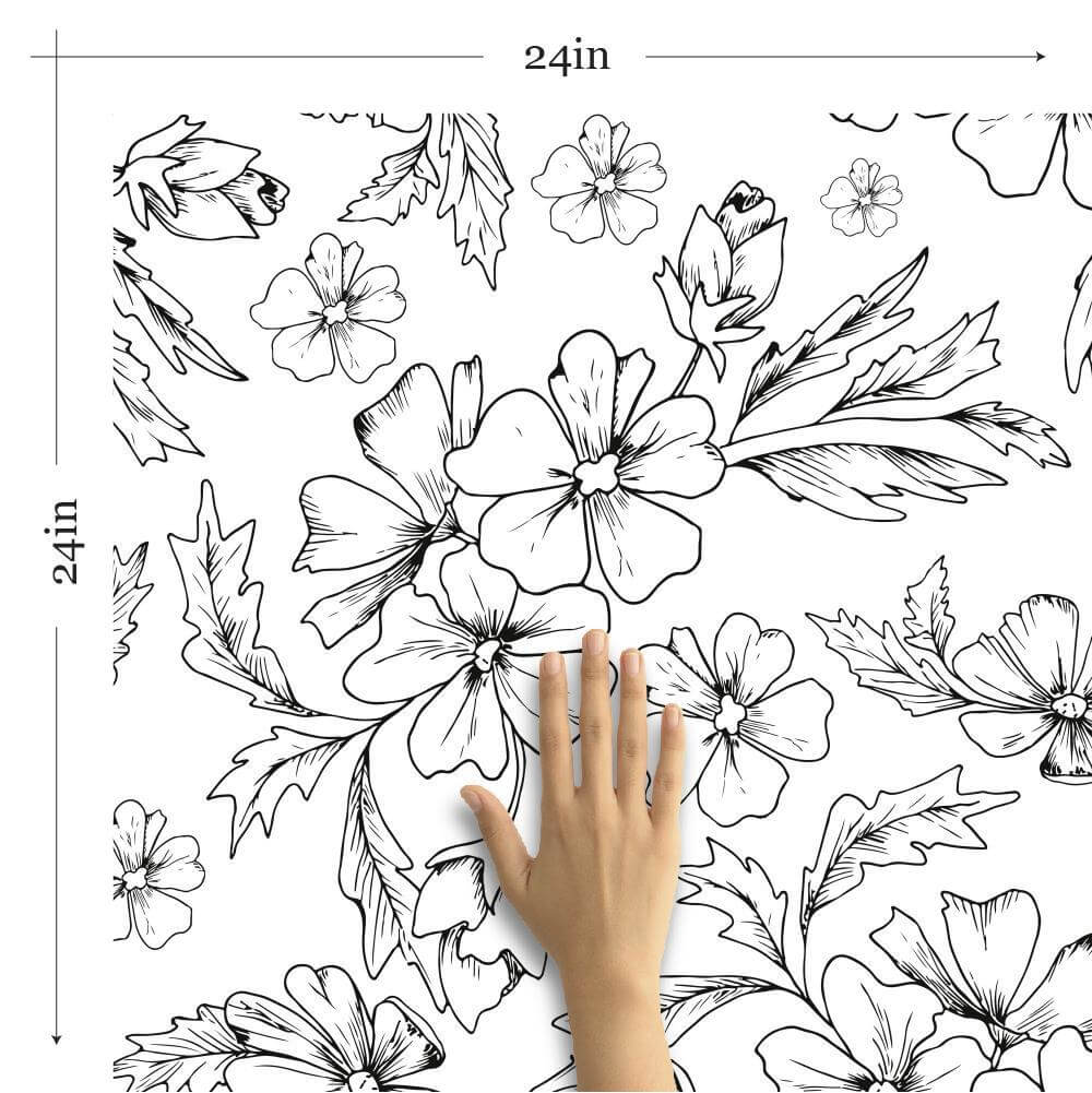 Black and White Textured Floral Peel and Stick Removable Wallpaper - Self-Adhesive Decorative Wall Covering for Bedroom, Living Room, Nursery & Office Decor