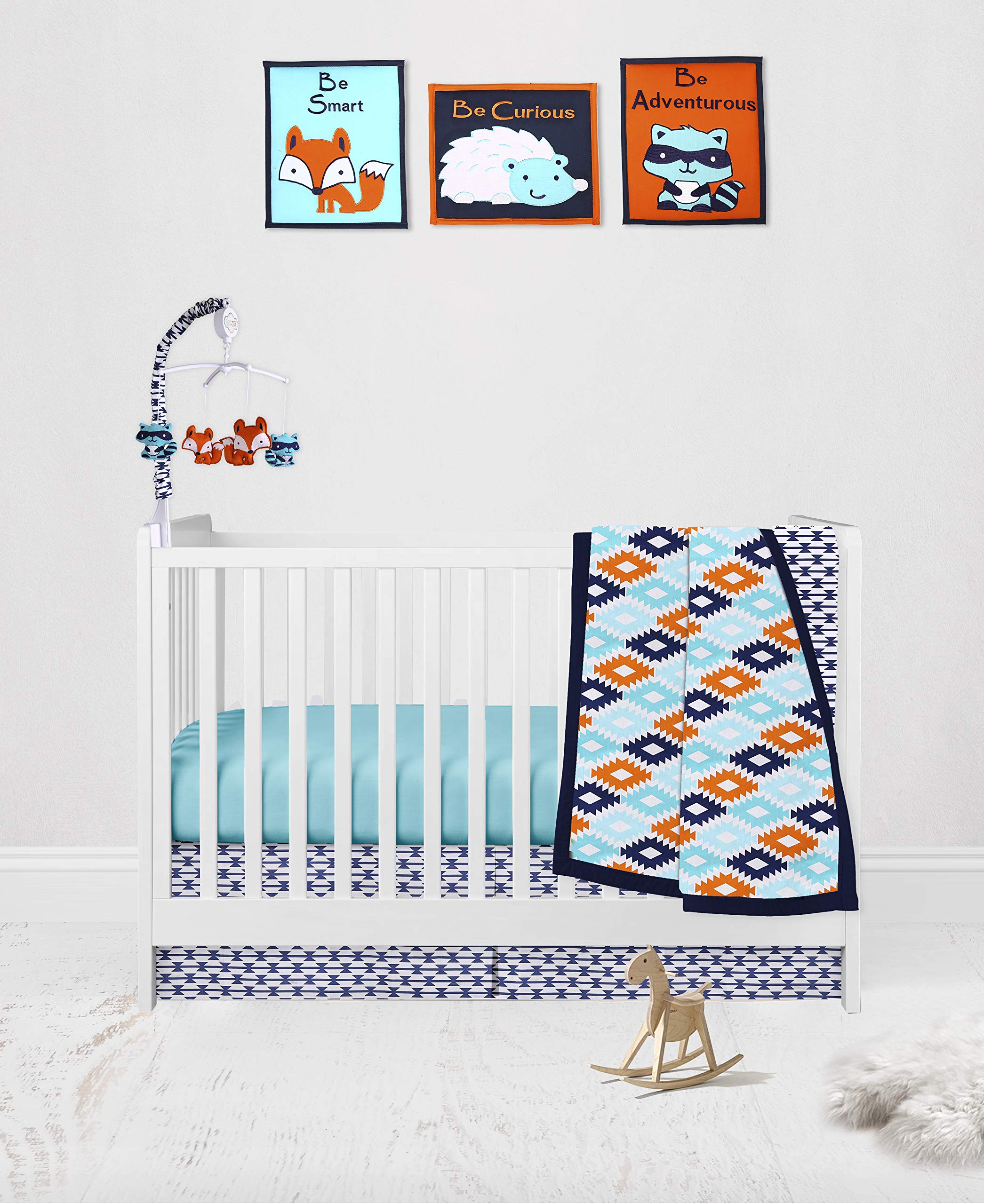 Bacati Liam Aztec Aqua Orange Navy 10-Piece Crib Set with 2 Crib Sheets - Soft Baby Bedding for Nursery, Boys & Girls Room Decor, Complete Crib Set for Newborns & Toddlers