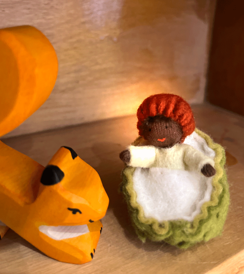 Dark Skin Chestnut Baby Waldorf Felt Flower Fairy Doll - Handmade Waldorf-Inspired Toy for Pretend Play, Nature Tables & Waldorf Education (Perfect Gift for Toddlers & Preschoolers)