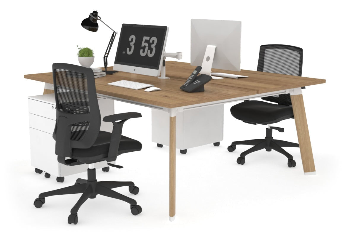 2 Person Workstation with Wood Imprint Frame - 1400L x 800W Switch Desk with Cable Management Scallop | Perfect for Office, Home Office & Coworking Spaces