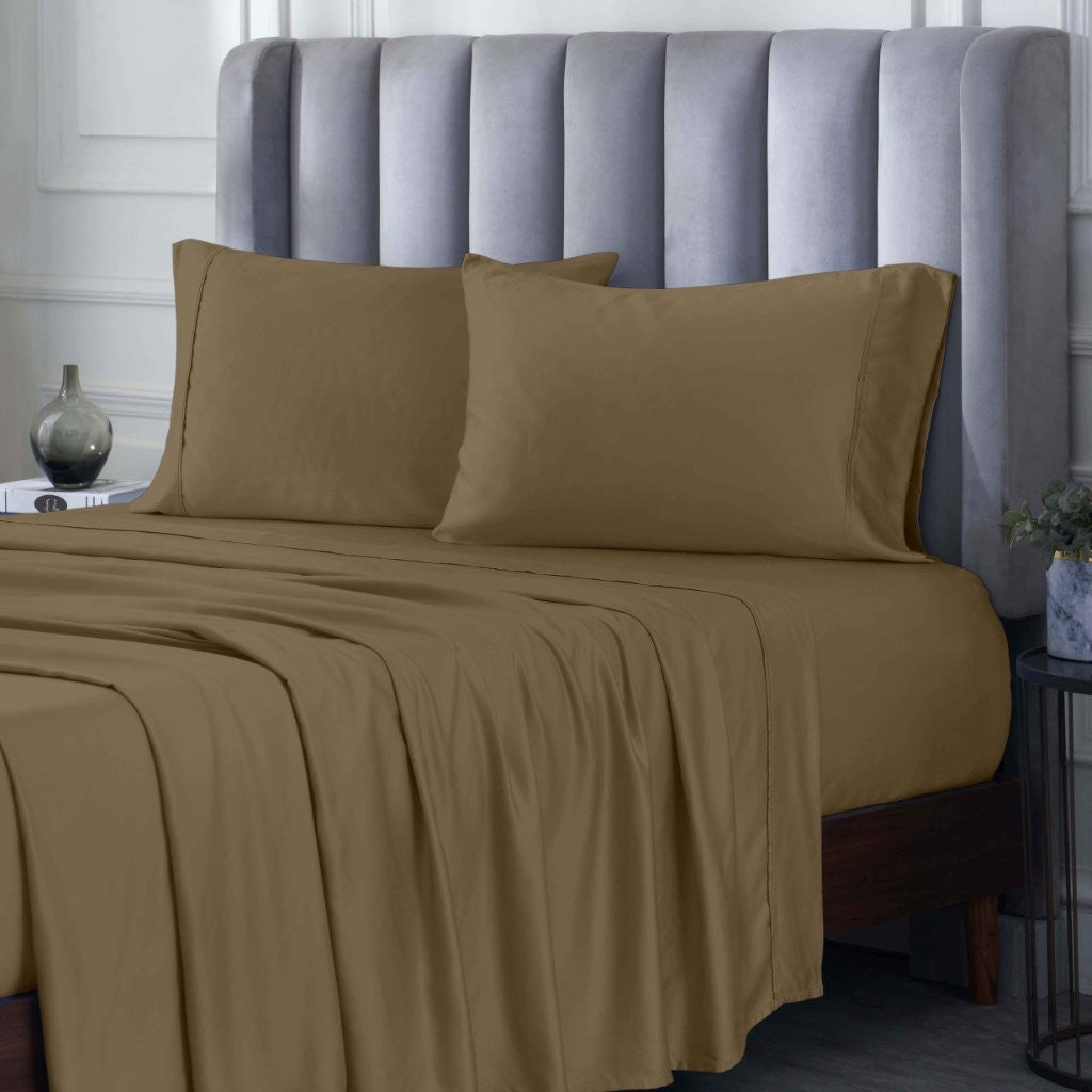 300 Thread Count Rayon From Bamboo Solid Deep Pocket Sheet Set - Ultra Soft & Breathable Bed Sheets for Queen Size Mattress - Perfect for All-Season Comfort & Luxury Bedroom Decor