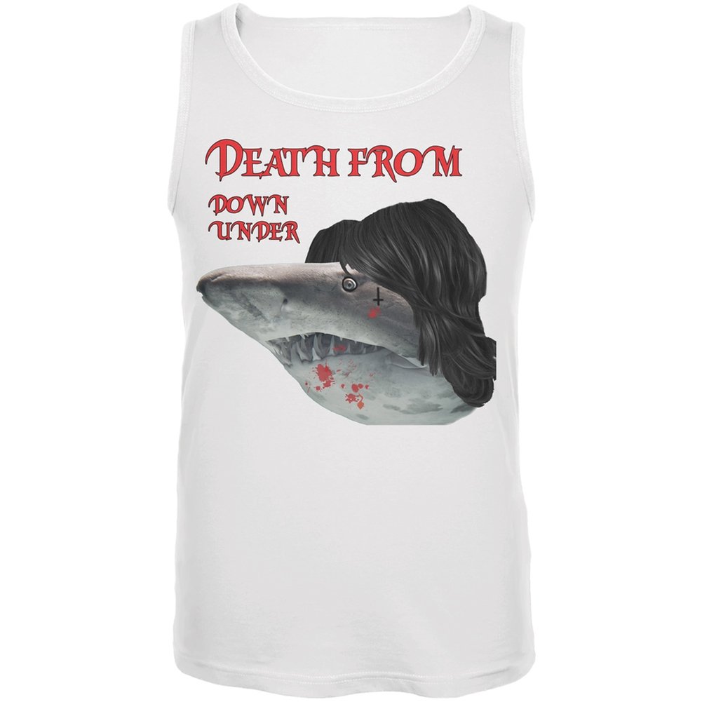 Death from Down Under Shark White Adult Tank Top - Small | Men's Graphic Tee for Summer, Beach & Casual Wear