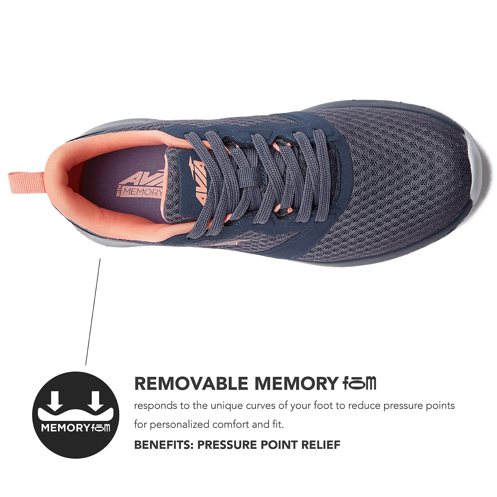 Avia Coast 2.0 Women's Lightweight Memory Foam Walking Shoes - Comfortable Sneakers for Walking, Running & Travel - Black, Olive Green, Blue | Perfect for Workout, Gym & Everyday Wear