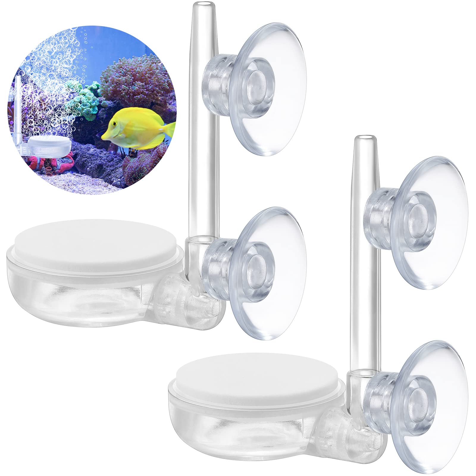 2 Pack Quiet Aquarium Air Stone Kit for Fish Tanks - Nano Bubble Diffuser with Air Pump, Control Valve & Suction Cups | Oxygenation for Small to Medium Aquariums, Betta Fish Tanks, Hydroponics & Pond Aeration