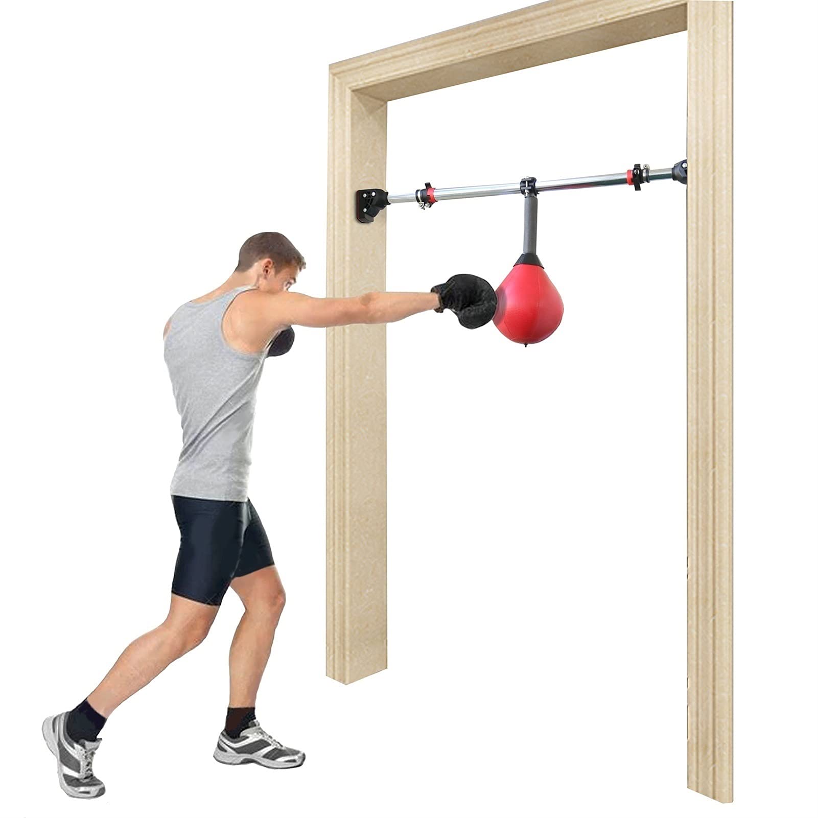 Red Small Hanging Boxing Speed Ball Bag for Adults & Teens - Doorway Punching Bag with Horizontal Bar for Stress Relief - Perfect for Home & Office Workouts