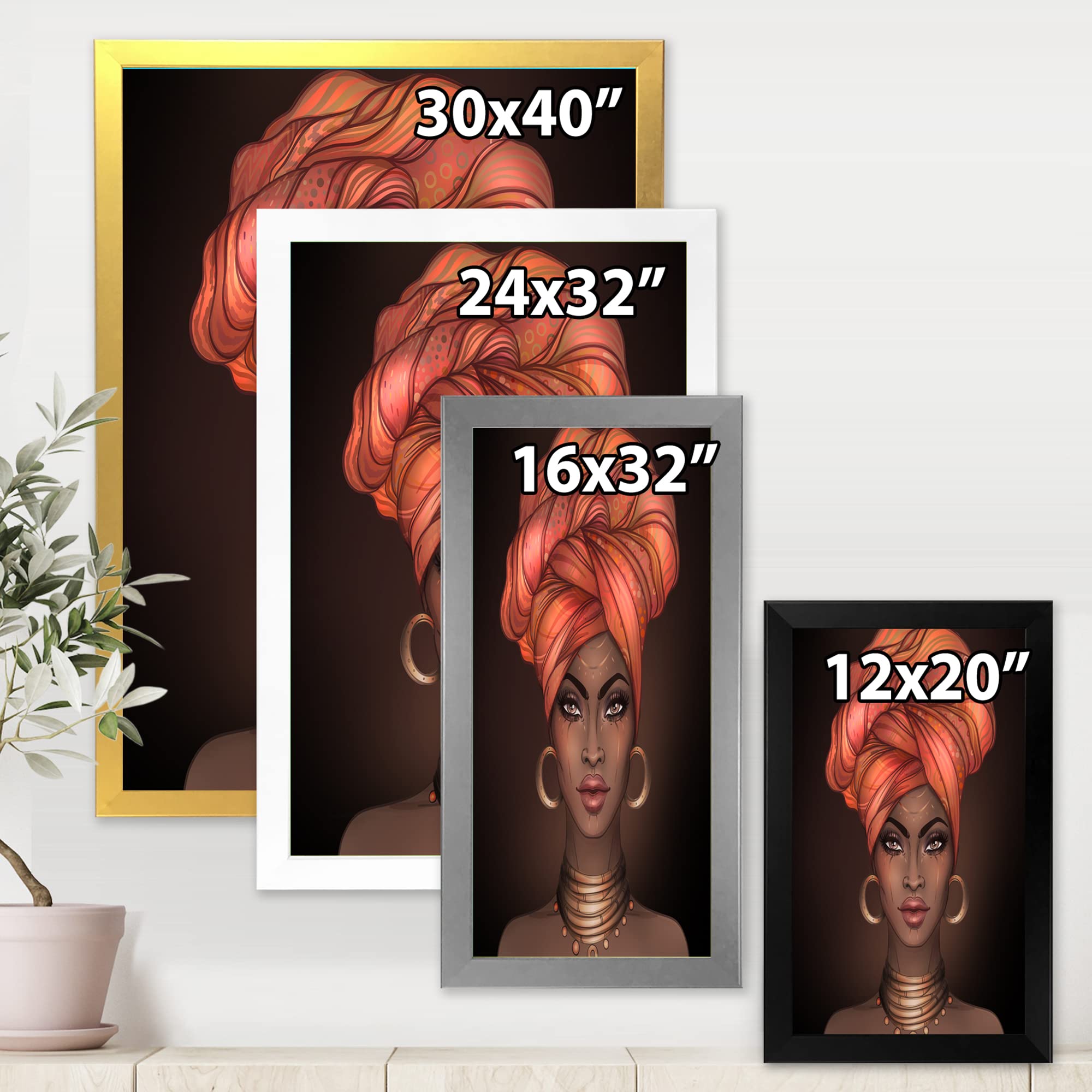 DesignQ African American Woman with Turban Modern Framed Wall Art - Elegant Home Decor for Living Room, Bedroom & Office