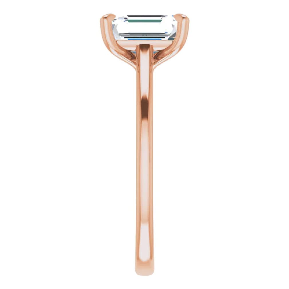 10K Solid Rose Gold Handmade Engagement Ring with 2.0 CT Emerald Cut Moissanite Solitaire - Elegant Wedding & Bridal Jewelry for Women, Perfect for Proposals, Anniversaries & Special Occasions