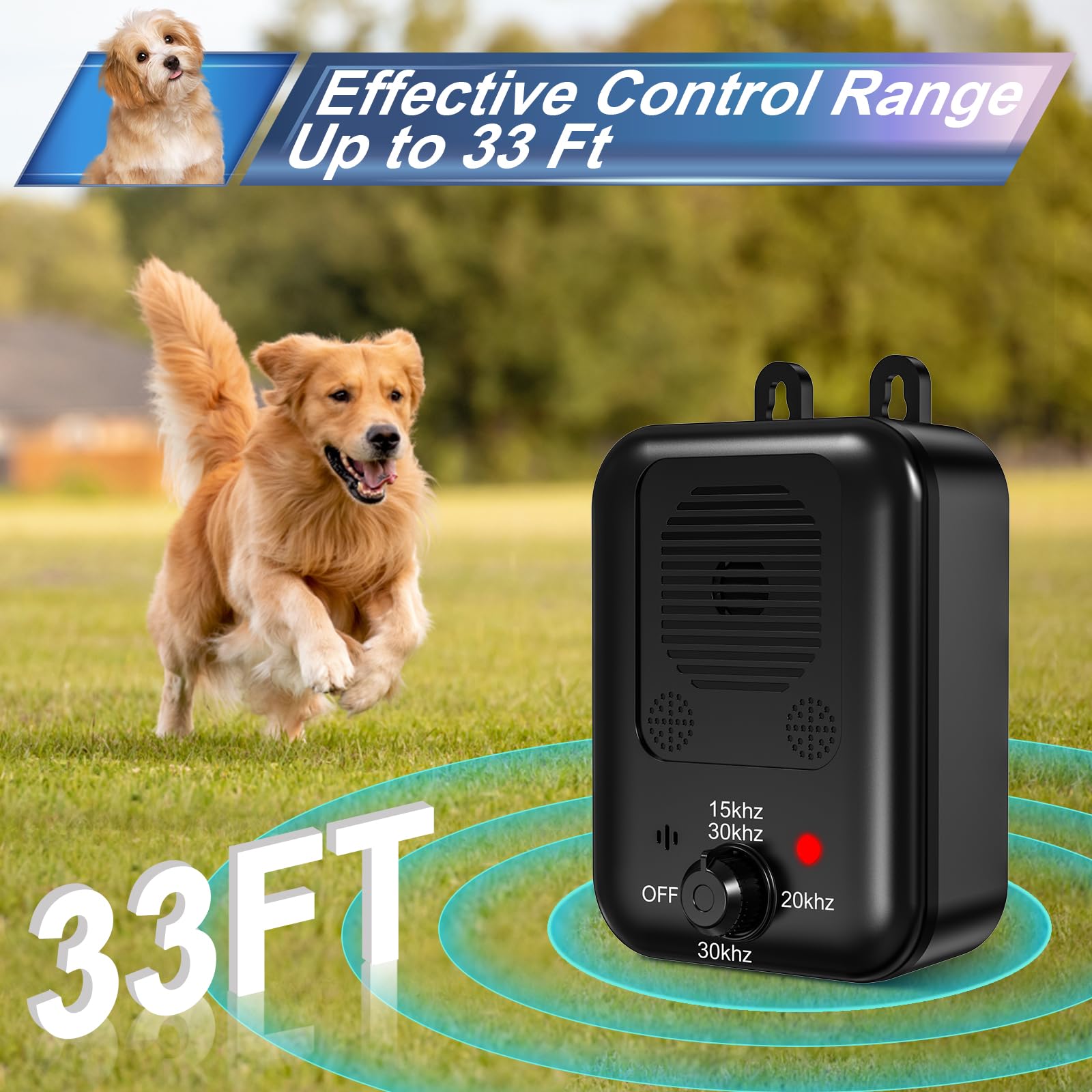 Anti Barking Devices for Dogs - Ultrasonic Dog Bark Deterrent with 3 Adjustable Levels, Rechargeable Bark Control Device for Indoor & Outdoor Use - Safe Humane Training Tool for Pets - Perfect for Home, Yard, and Neighborhood Noise Control (Black)
