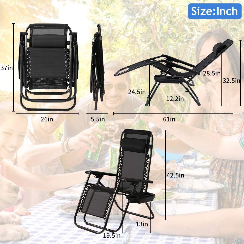 **Premium Zero Gravity Reclining Chair Set of 2 - Adjustable Outdoor Lounge Chairs with Pillows & Cup Holders for Patio, Backyard, Poolside, Beach, Garden, Deck - Perfect for Relaxing, Sunbathing & Lounging**