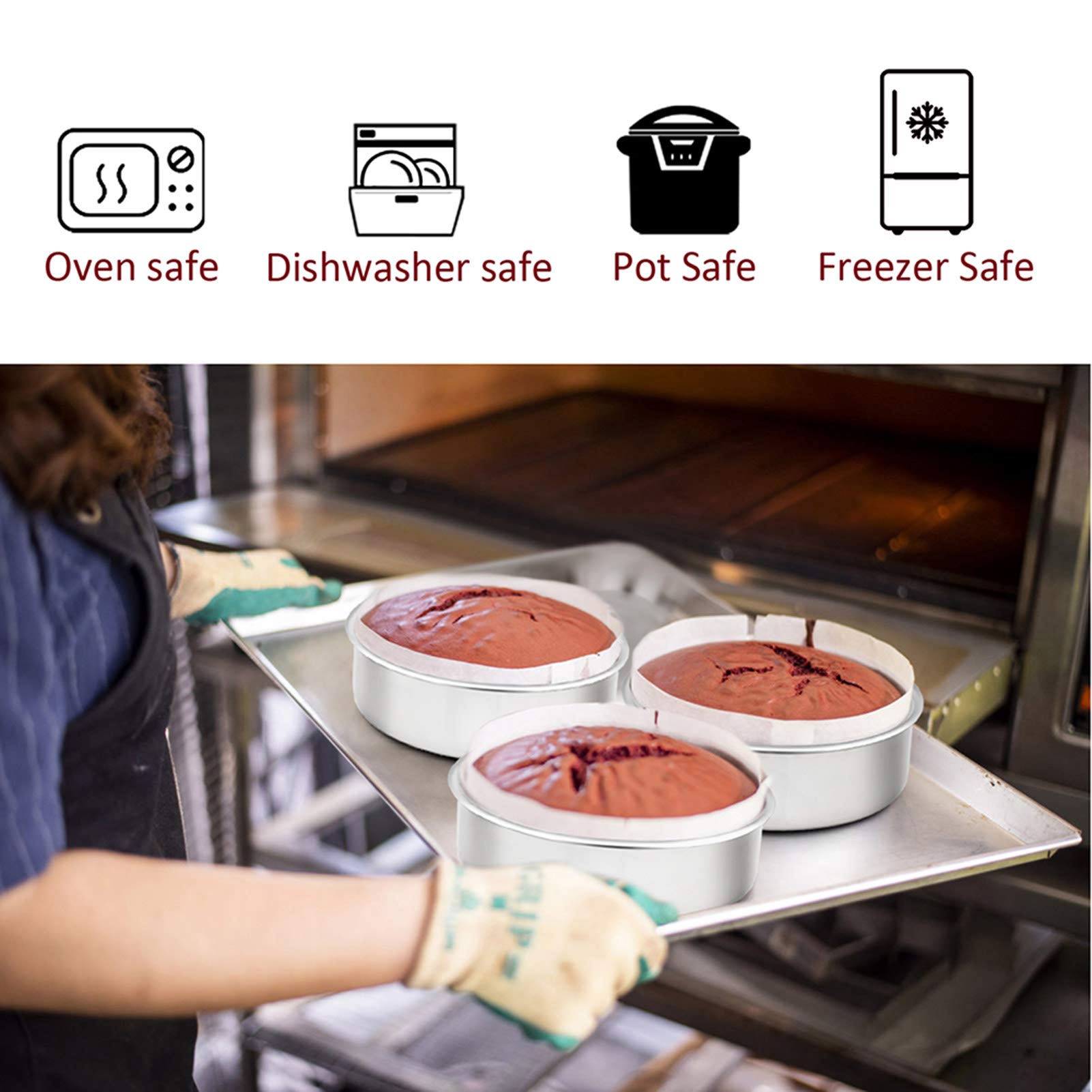 TeamFar 6 Inch Round Cake Pan Set - 6-Piece Stainless Steel Baking Pans for Cakes, Steaming & Serving | Oven, Pressure Cooker & Air Fryer Safe | Heavy Duty, Healthy & Easy Clean | Dishwasher Safe | Perfect for Birthday Cakes, Cupcakes & Dessert Baking