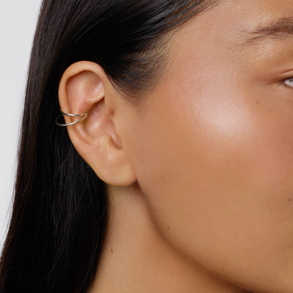 10k Gold Double Band Single Ear Cuff - Elegant Cartilage Earring for Women - Perfect for Parties, Weddings & Everyday Wear