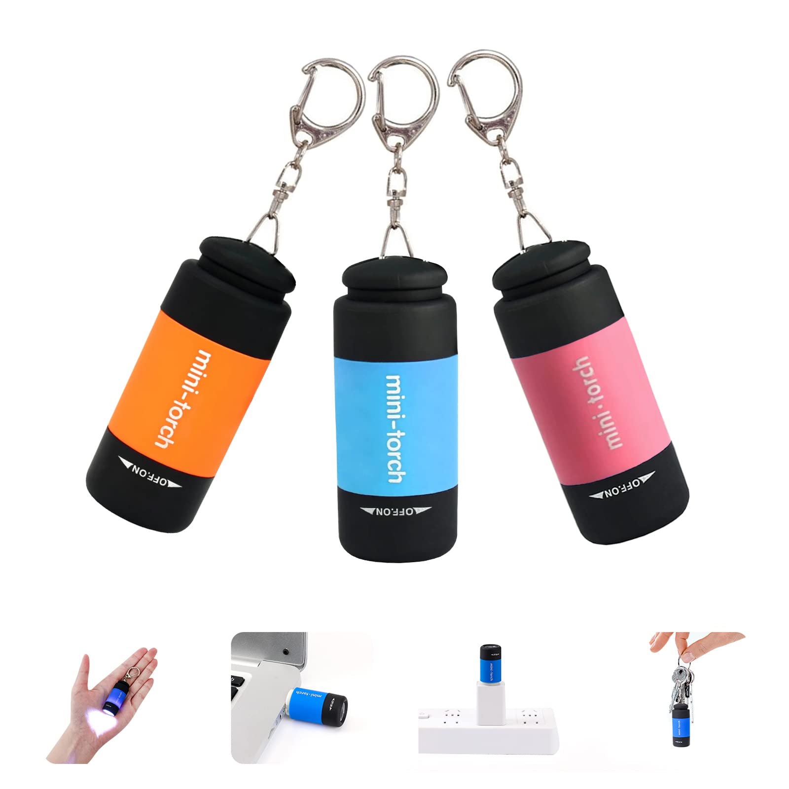 **Tileon Mini Keychain Light - 3 Pack USB Rechargeable Waterproof LED Flashlights for Emergency, Camping, Hiking & Everyday Use - Colorful Keychain Flashlight Gift for Kids, Students & Family**