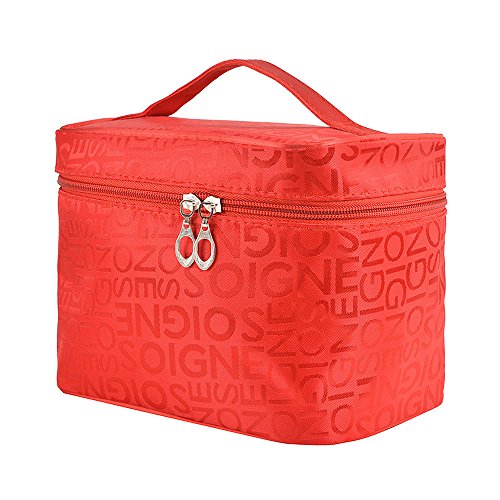 Large Train Case Makeup Bag for Women - Double Zipper Cosmetic Organizer with Brush Holder | Portable Travel Toiletry Case for Brushes & Cosmetics | Perfect for Travel, Salon Professionals & Home Storage