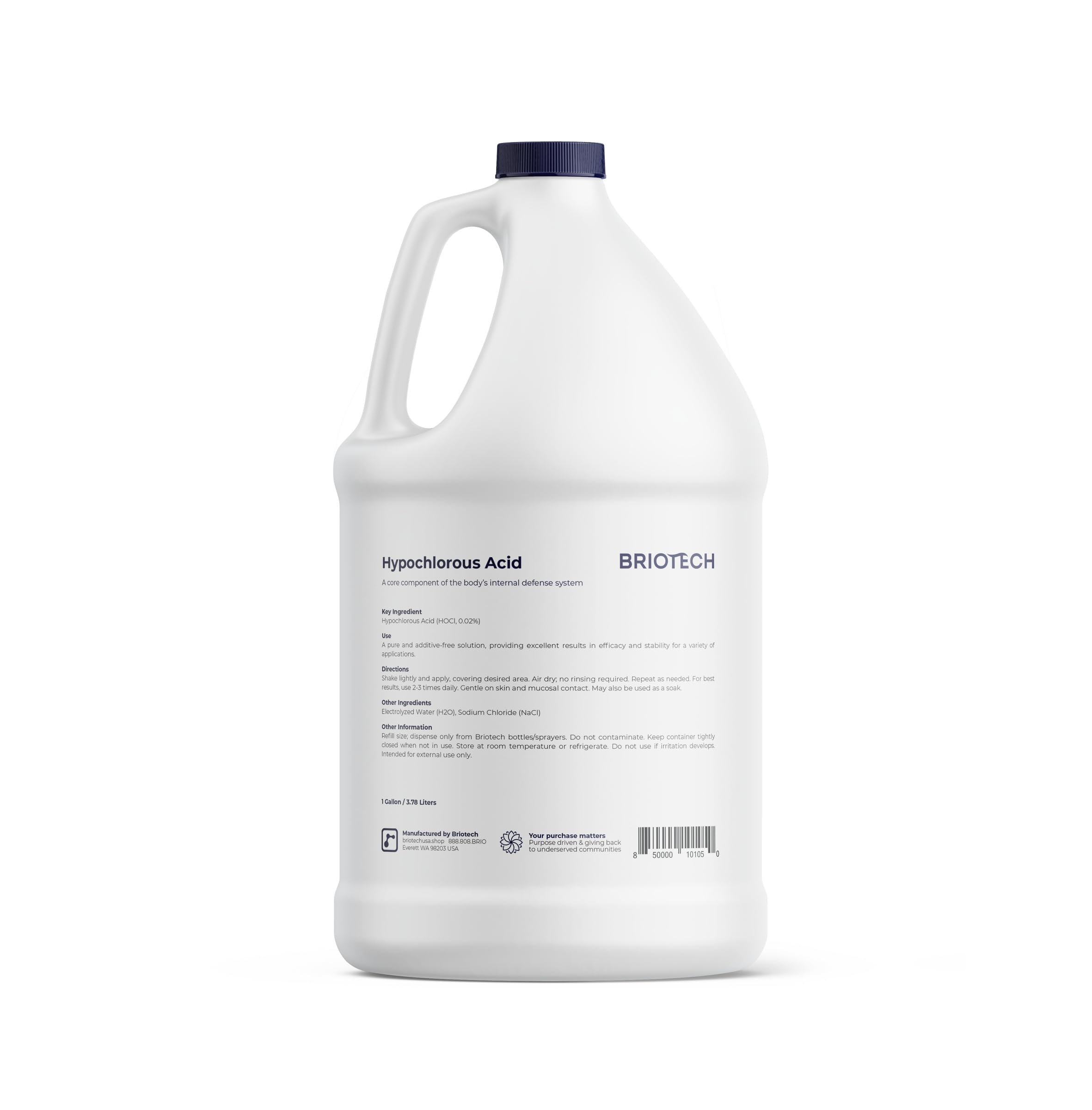 BRIOTECH Pure Hypochlorous Acid Cleaner | Premium HOCl Topical Solution | Multi-Purpose Disinfectant for Home, Skin & Pets | 1 Gallon Refill | Safe for Family & Pet Use | Ideal for Wound Care, Surface Cleaning & Air Purification