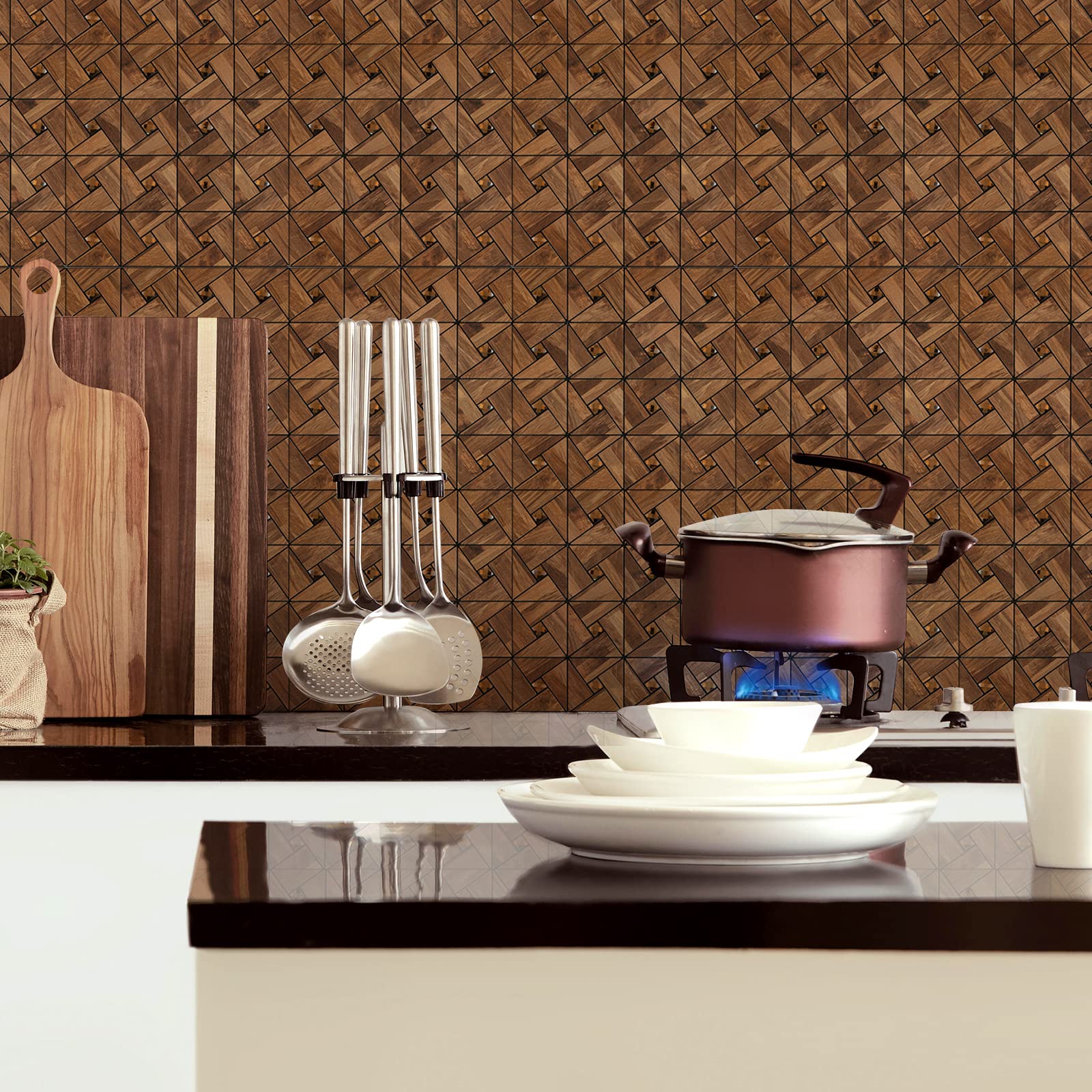 8-Sheet Peel and Stick Backsplash Kitchen Mosaic Tiles - Waterproof PVC Self-Adhesive Wall Decor for Backsplash, Kitchen, Bathroom & Laundry Room - Easy DIY Home Improvement Solution