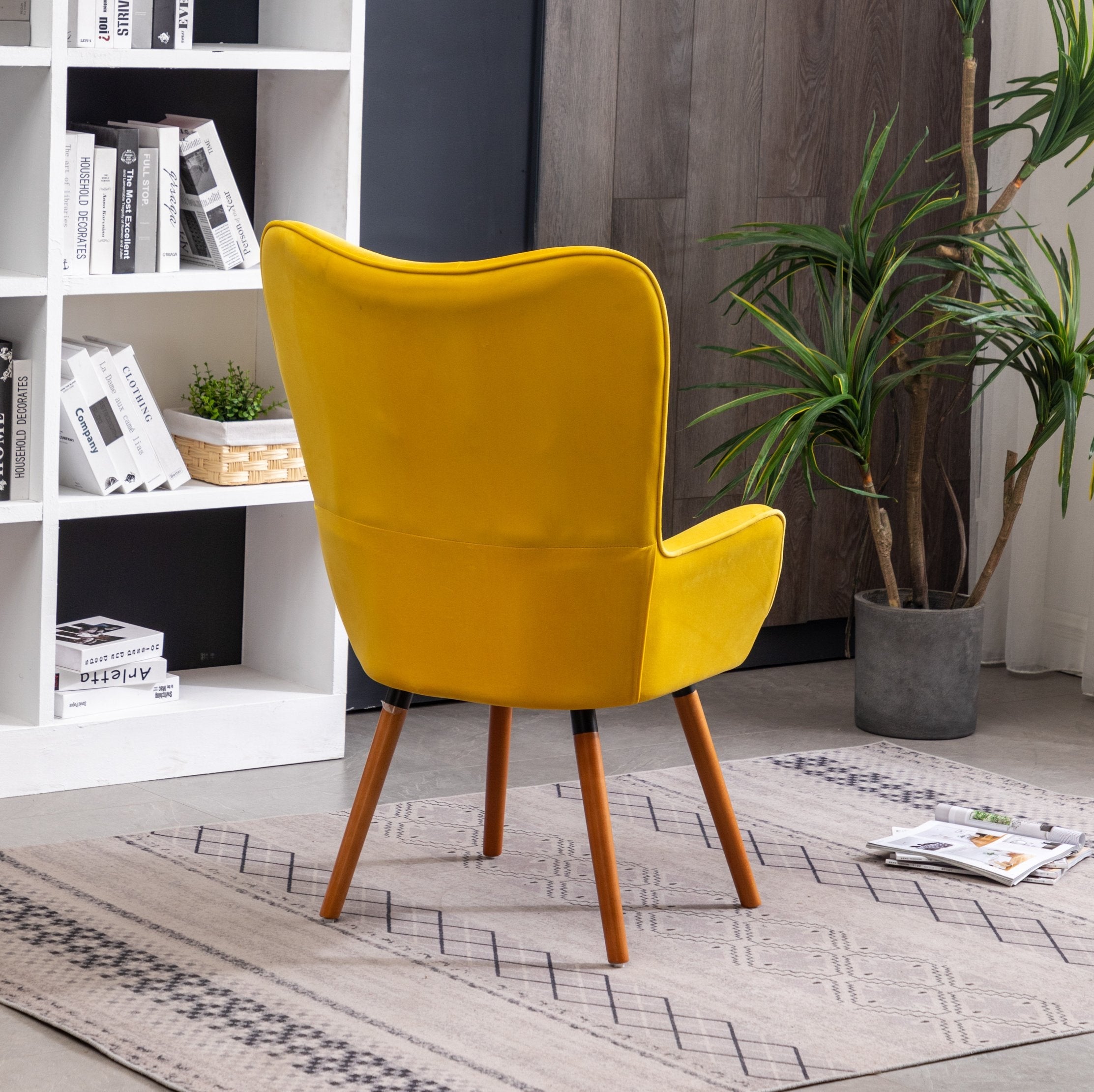 Roundhill Furniture Doarnin Contemporary Silky Velvet Tufted Button Back Accent Chair - Yellow Velvet Lounge Chair for Living Room, Bedroom & Office Decor