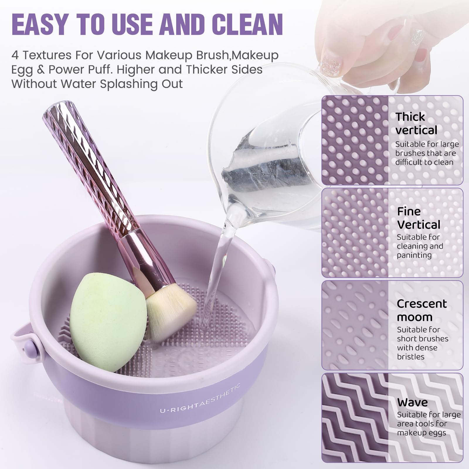 2 Pack Silicone Makeup Brush Cleaner Mat - 3-in-1 Cleaning Bowl & Sponge Scrubber Tool for Makeup Brushes, Storage & Upside Down Drying (Purple) - Perfect for Professional Makeup Artists & Home Beauty Routines