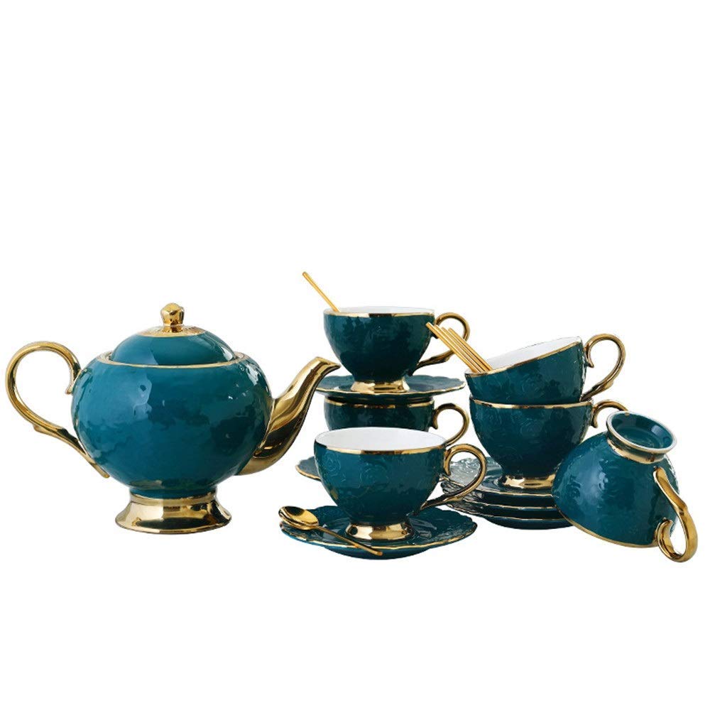 Premium Ceramic Tea & Coffee Cup Set - 6 Elegant Gold Trim Cups with Spoons & Teapot Tray - Luxury Porcelain Drinkware for Afternoon Tea, Gifts & Home Decor