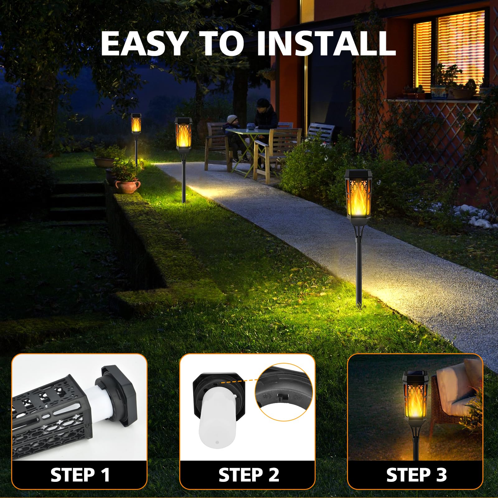 PHEJIE Solar Flame Lights Outdoor Waterproof - Flickering Flame Solar Pathway Lights for Garden, Yard, Lawn & Patio - Landscape Decoration Lighting (6 Pack) - Perfect for Halloween, Christmas & Outdoor Party Decorations