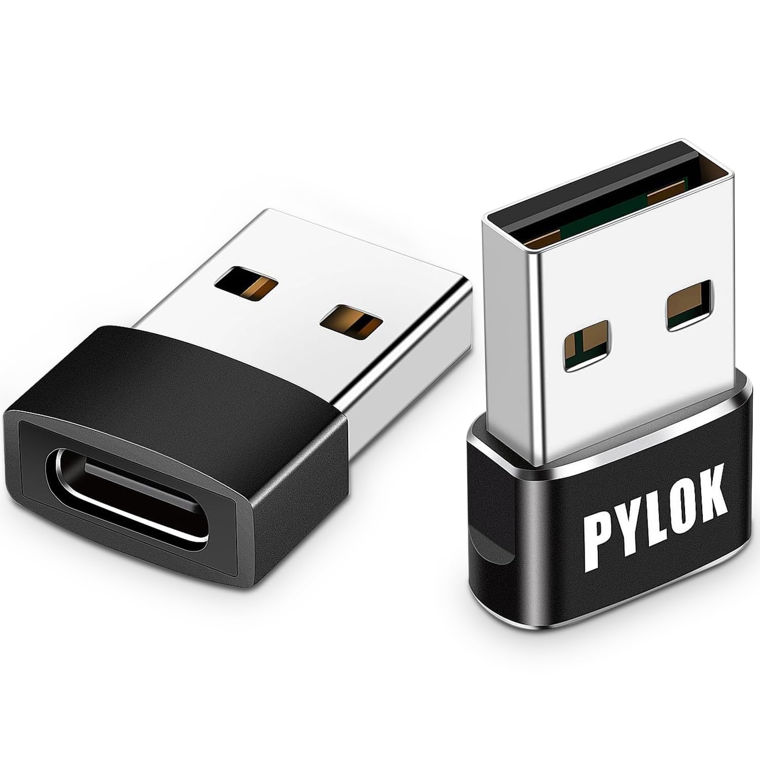 PYLOK USB to USB C Adapter (2-Pack) - USB C Female to A Male Converter for Charging Apple Watch, iPhone, AirPods, iPad, Samsung & More - Perfect for Travel, Office & Home Use