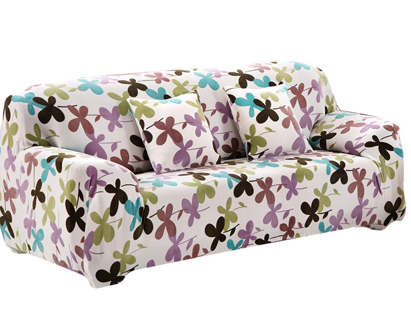 Cozy Winter Fleece Sofa Cover Slipcover - Stretchable Elastic Fabric Protector with Clover Print, Fits 1-Seater Couches 35