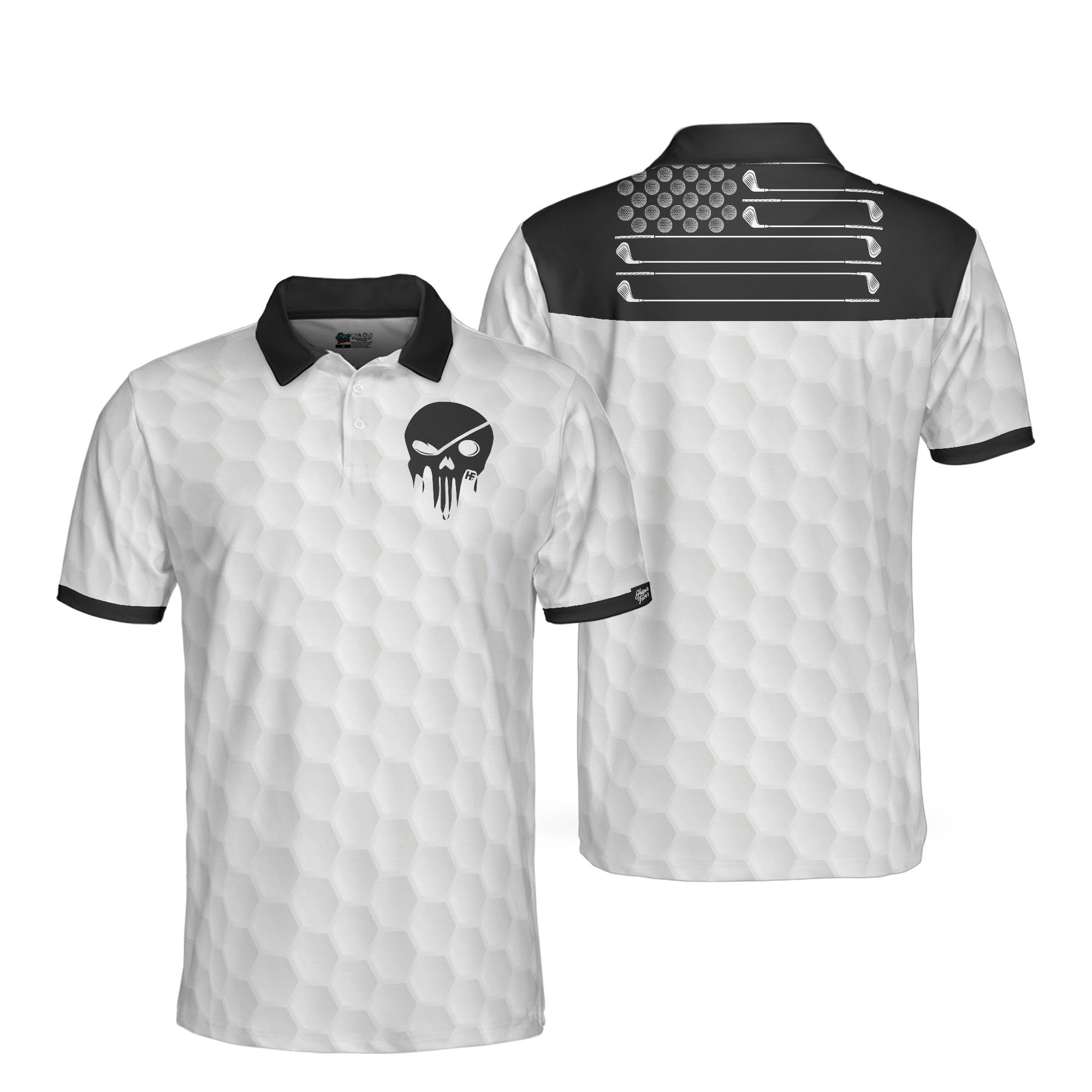 HYPERFAVOR Men's Black & White Skull Print Quick-Dry Golf Polo Shirt - Breathable Short Sleeve Performance Shirt for Golfing, Casual Wear & Outdoor Activities