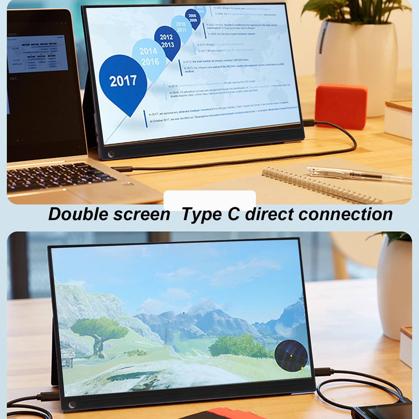 18 Inch Portable Monitor with USB C & HDMI, 2.5K Ultra-Thin IPS External Gaming Screen (2560x1600) - Second Display for Laptop, Phone, PC - Perfect for Work, Travel & Mobile Gaming
