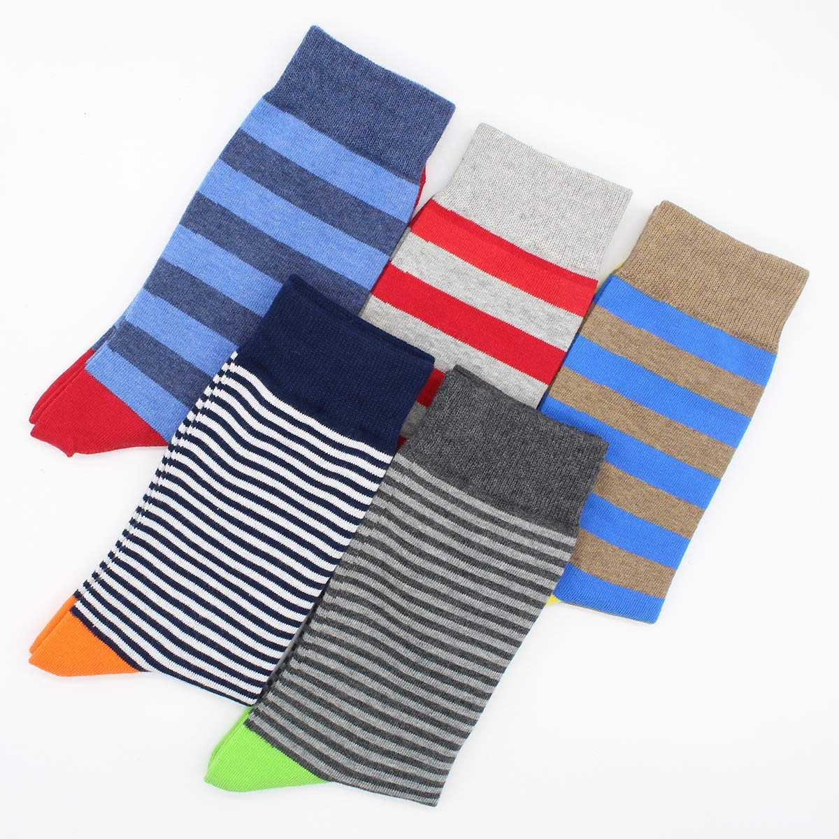 Funny Men's Dress Socks - Colorful Striped Cotton Novelty Socks (Size 10-13) - Pack of Fun Pattern Casual Socks for Office, Party & Gifts