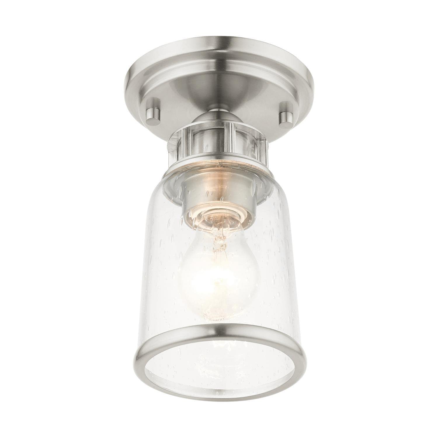 Livex Lighting Lawrenceville 1-Light Brushed Nickel Ceiling Mount Fixture - Modern Flush Mount Light for Bedroom, Hallway & Kitchen