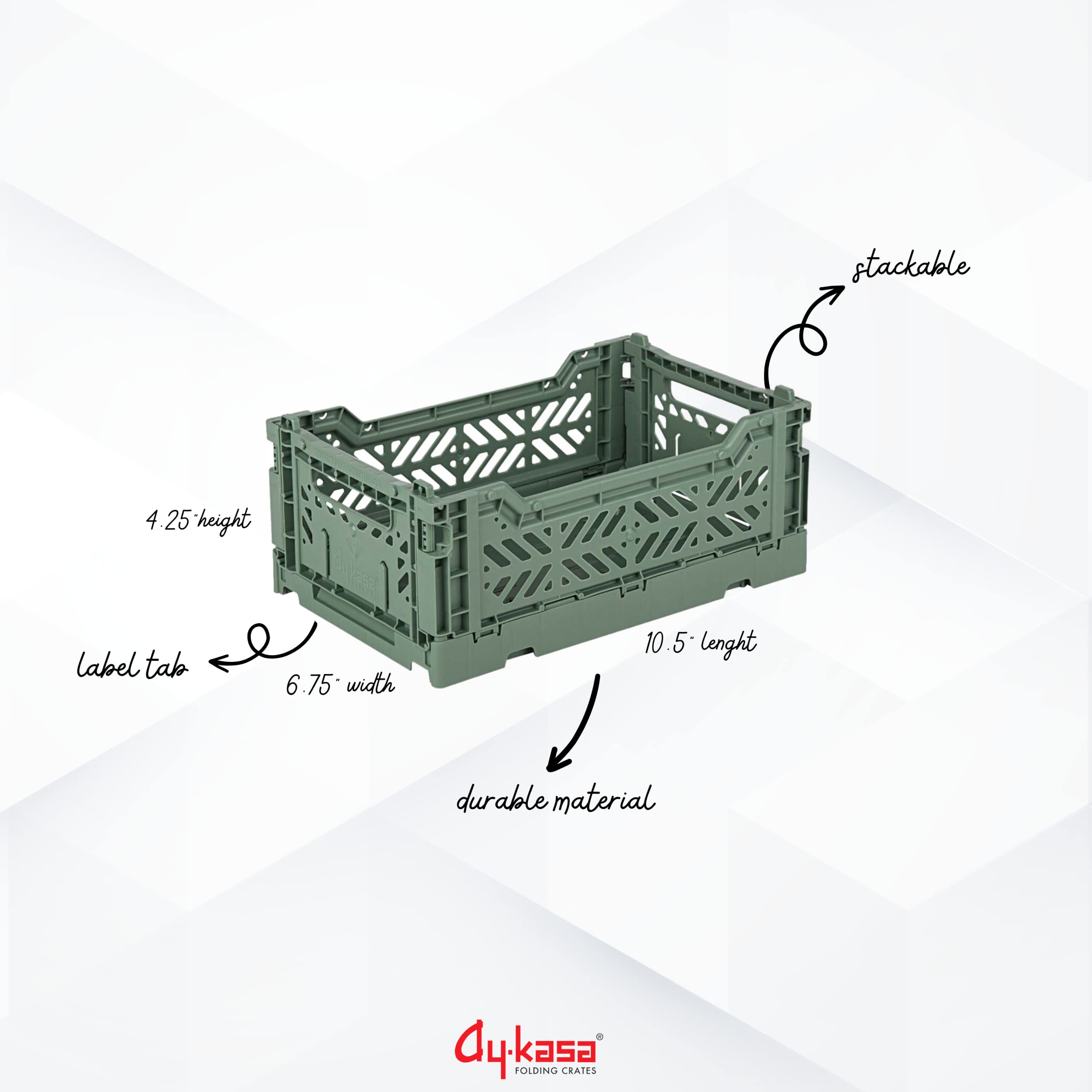Aykasa Collapsible Storage Bins - Stackable Plastic Crates for Home & Office (Small, Almond Green)