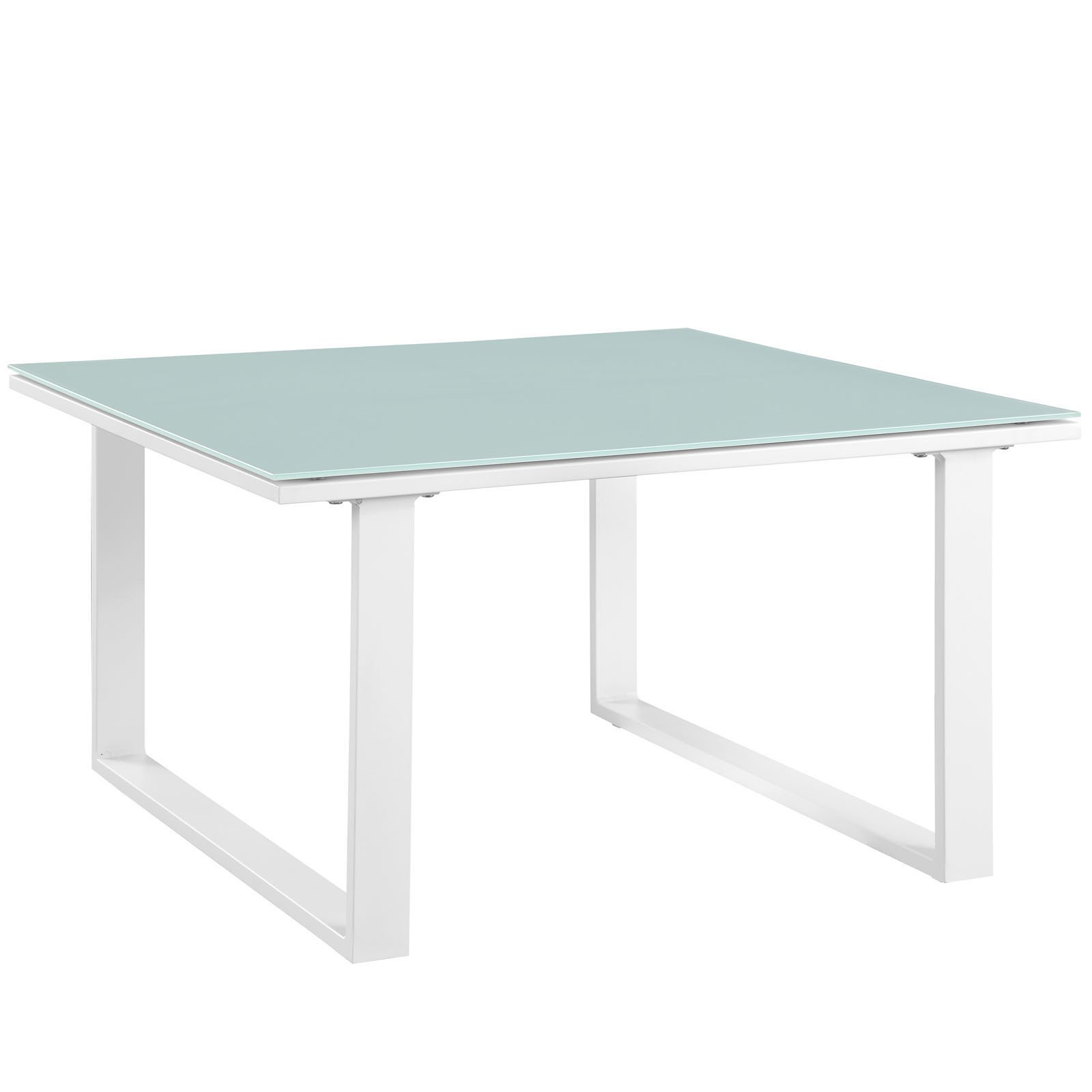 Modern White Steel Glass Outdoor Patio Side Table - Contemporary Urban Design for Garden, Balcony & Poolside Decor