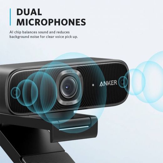 Anker PowerConf C300 1080p Webcam with Noise Reduction & Auto Light Correction - Perfect for Zoom Meetings, Online Classes & Video Conferencing